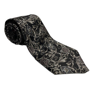 Stanford Men’s Silk Tie Paisley Print Black Silver With Touch Of Blue And Red